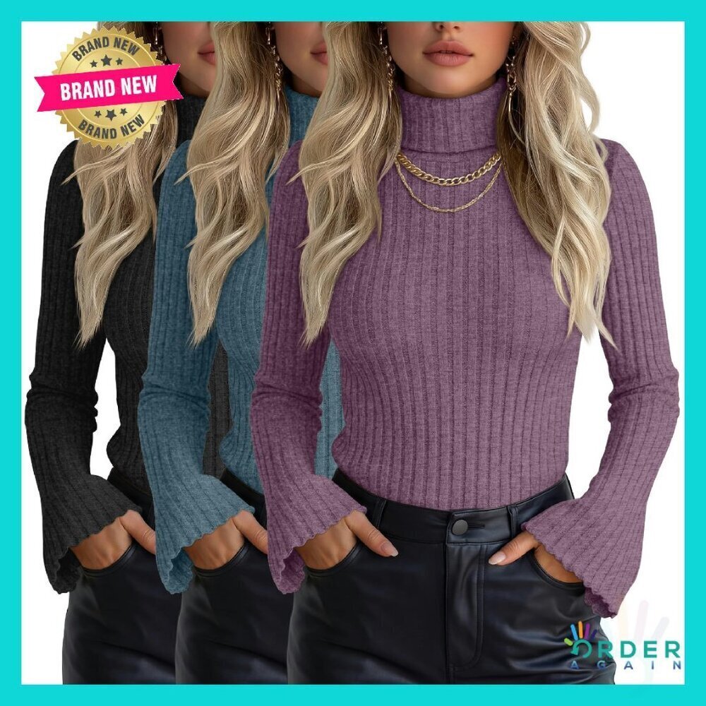 Slim Fit Ribbed Turtleneck Sweaters Classic Minimal Chic Fall Winter Pullover